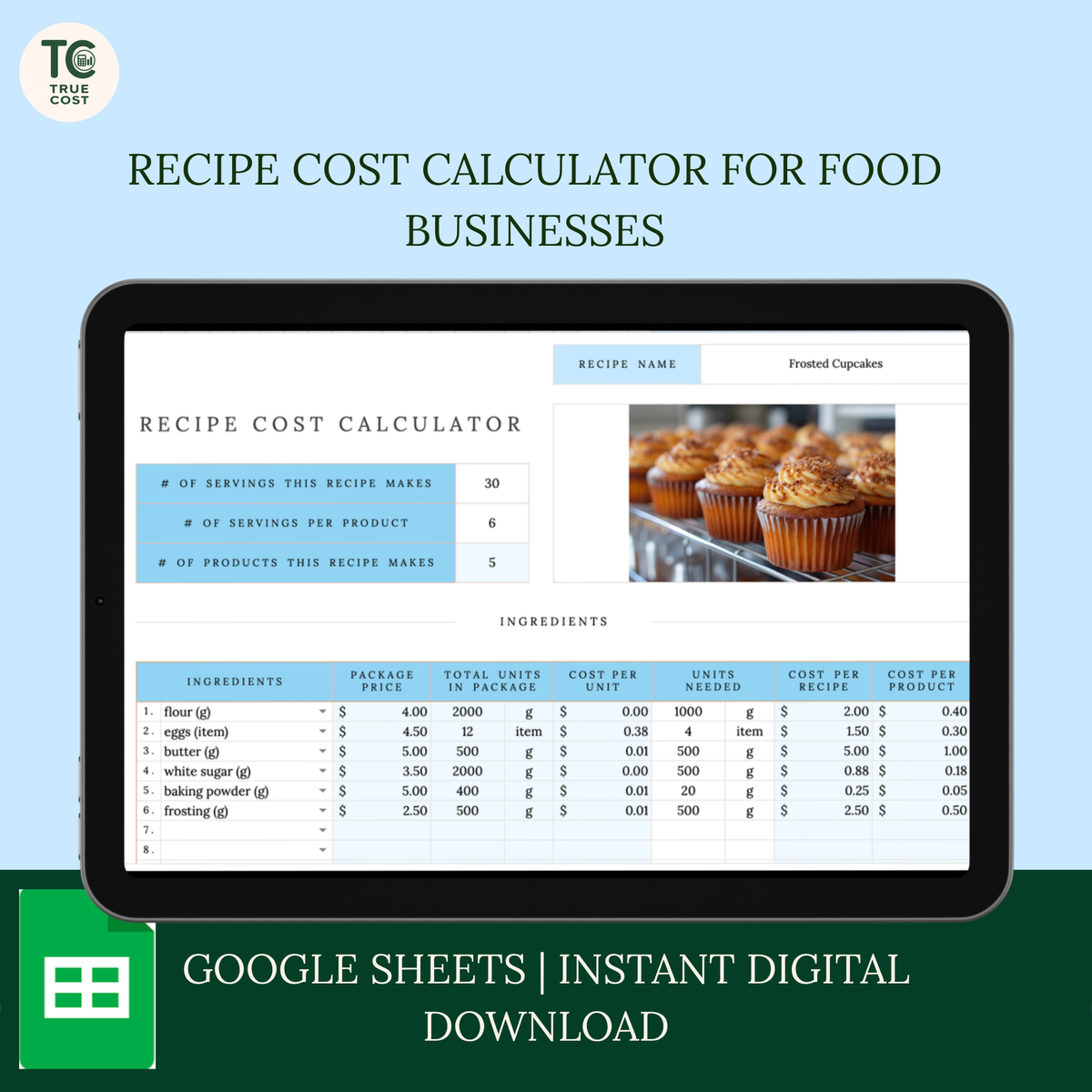 Recipe Cost Calculator Spreadsheet